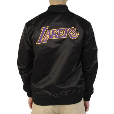 Los Angeles Lakers Vintage Logo Lightweight Full-Zip Varsity Black Satin Men's Bomber Jacket
