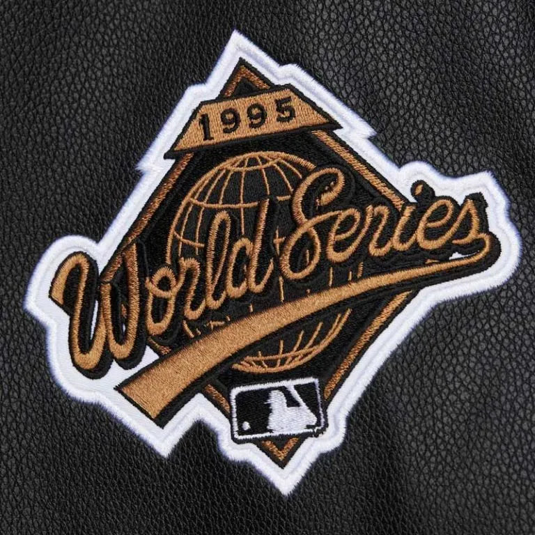 Atlanta Braves Black Out Wool & Leather Sleeves Vintage Logo Full-Snap Varsity Men's Jacket