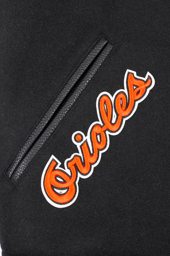 Baltimore Orioles Retro Classic Rib Black Wool & Leather Sleeves Varsity Men's Jacket