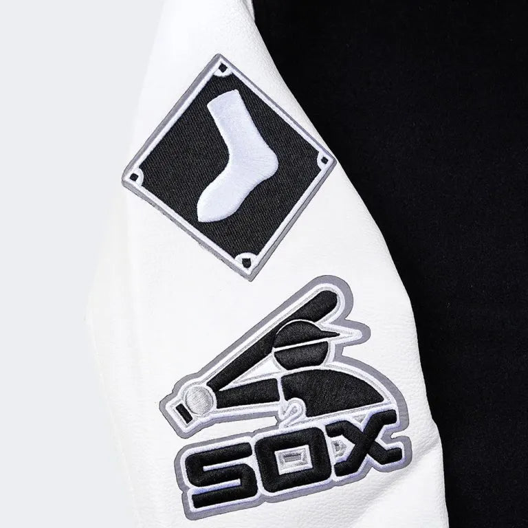 Chicago White Sox Letterman Black Wool & White Leather Sleeves Men's Jacket