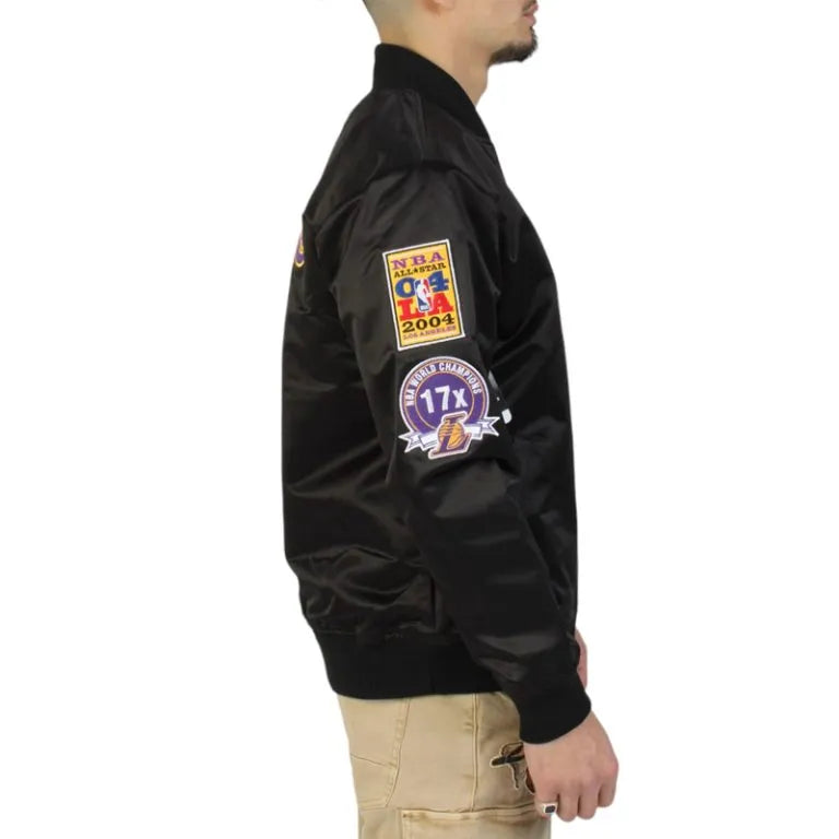 Los Angeles Lakers Vintage Logo Lightweight Full-Zip Varsity Black Satin Men's Bomber Jacket