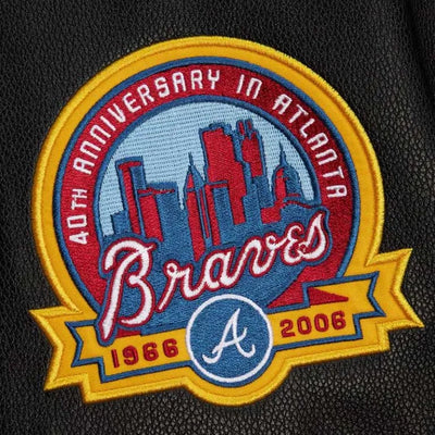 Atlanta Braves Black Out Wool & Leather Sleeves Vintage Logo Full-Snap Varsity Men's Jacket