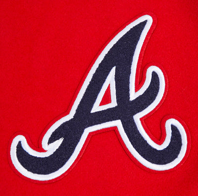 Atlanta Braves Script Tail Red Wool and White Leather Sleeves Varsity Men's Jacket