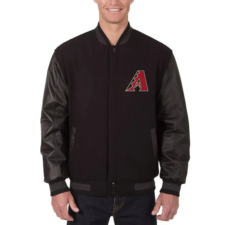 Arizona Diamondbacks Black Wool and Genuine Leather Sleeves Varsity Men's Jacket