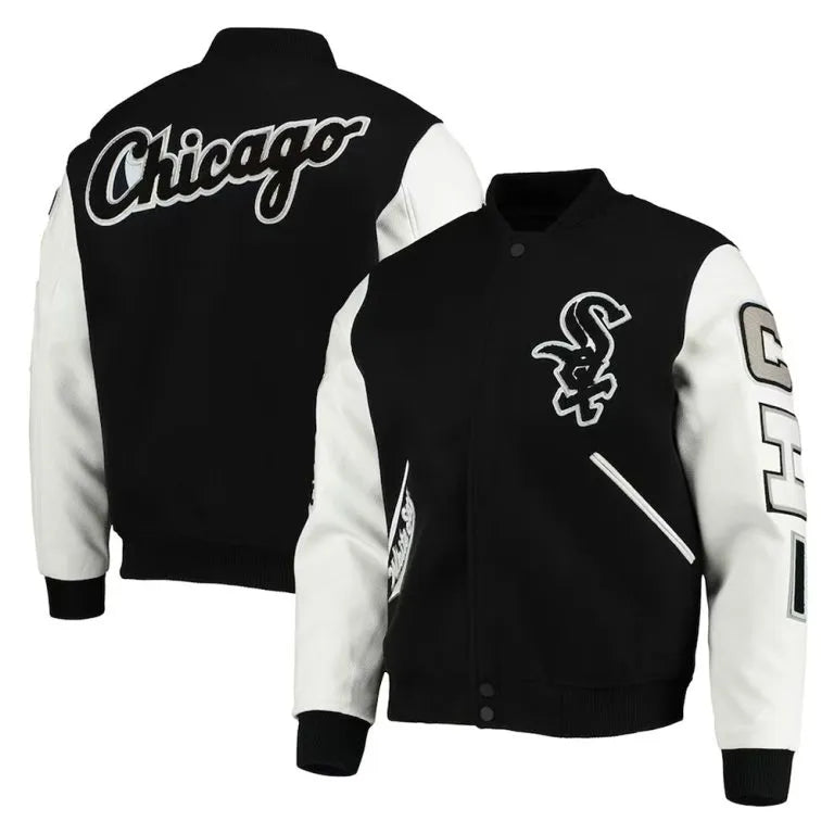 Chicago White Sox Letterman Black Wool & White Leather Sleeves Men's Jacket