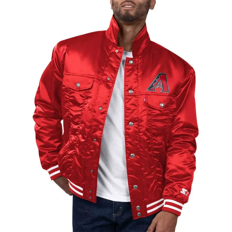 Arizona Diamondbacks Silver Tab Trucker Full-Snap Red Satin Men's Jacket