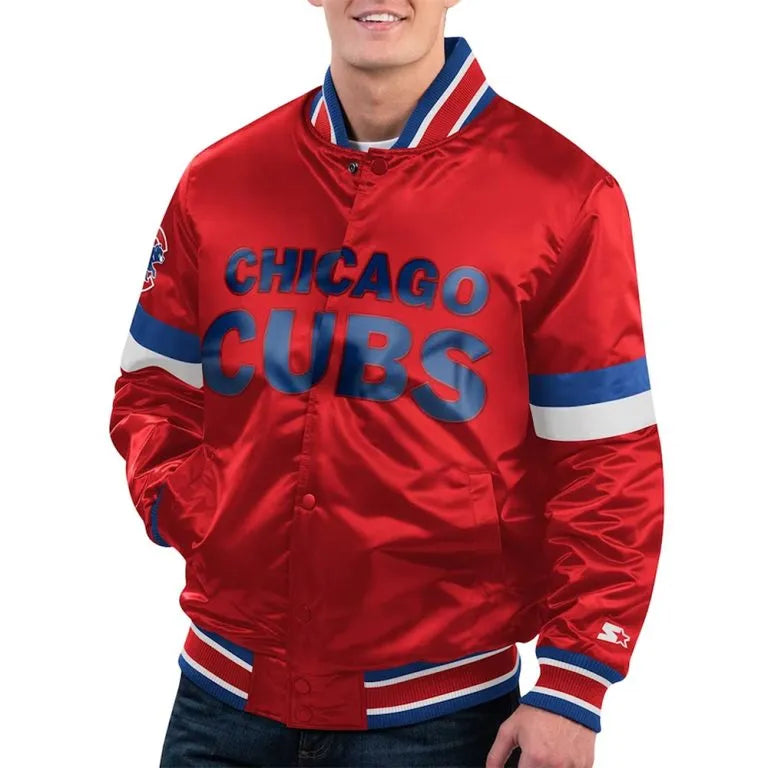 Chicago Cubs Home Game Full-Snap Varsity Red Satin Men's Jacket