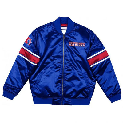 New England Patriots Classic Logo Full-Snap Varsity Royal Blue Satin Men's Bomber Jacket