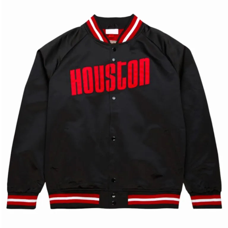 Houston Rockets Lightweight Full-Snap Varsity Black Satin Men's Bomber Jacket