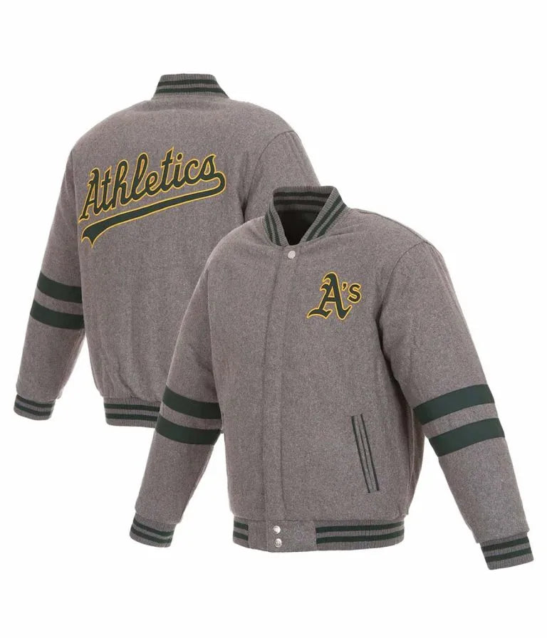 Oakland Athletics Letterman Varsity Gray Wool Men's Jacket