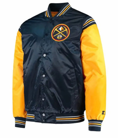 Denver Nuggets Full-Snap Varsity Blue and Yellow Satin Men's Bomber Jacket