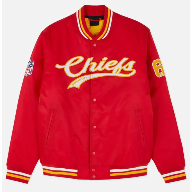 Kansas City Chiefs 60 Full-Snap Varsity Red Satin Men's Bomber Jacket