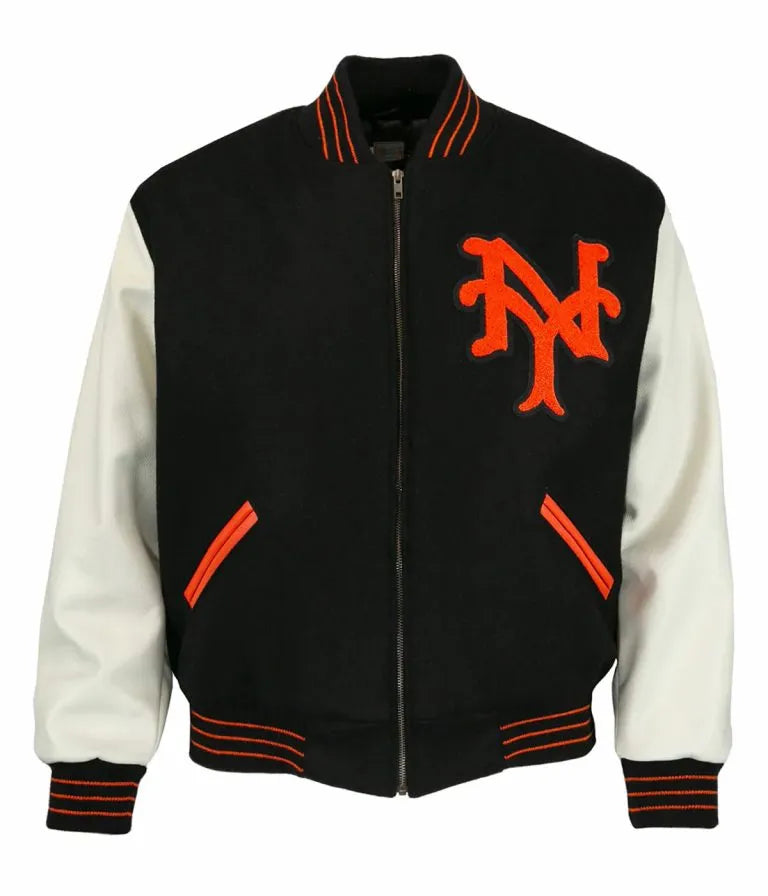 1951 New York Giants Black Wool & White Genuine Leather Sleeves Men's Varsity Letterman Jacket