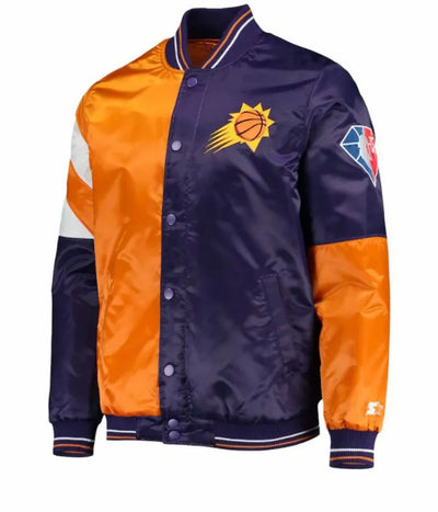 Phoenix Suns Full-Snap Varsity Orange and Purple Satin Men's Bomber Jacket