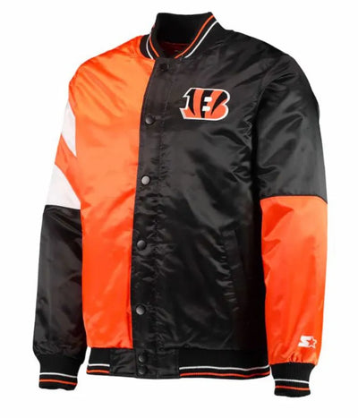 Cincinnati Bengals Full-Snap Varsity Black and Orange Satin Men's Bomber Jacket