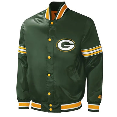 Green Bay Packers Midfield Full-Snap Varsity Green Satin Men's Bomber Jacket