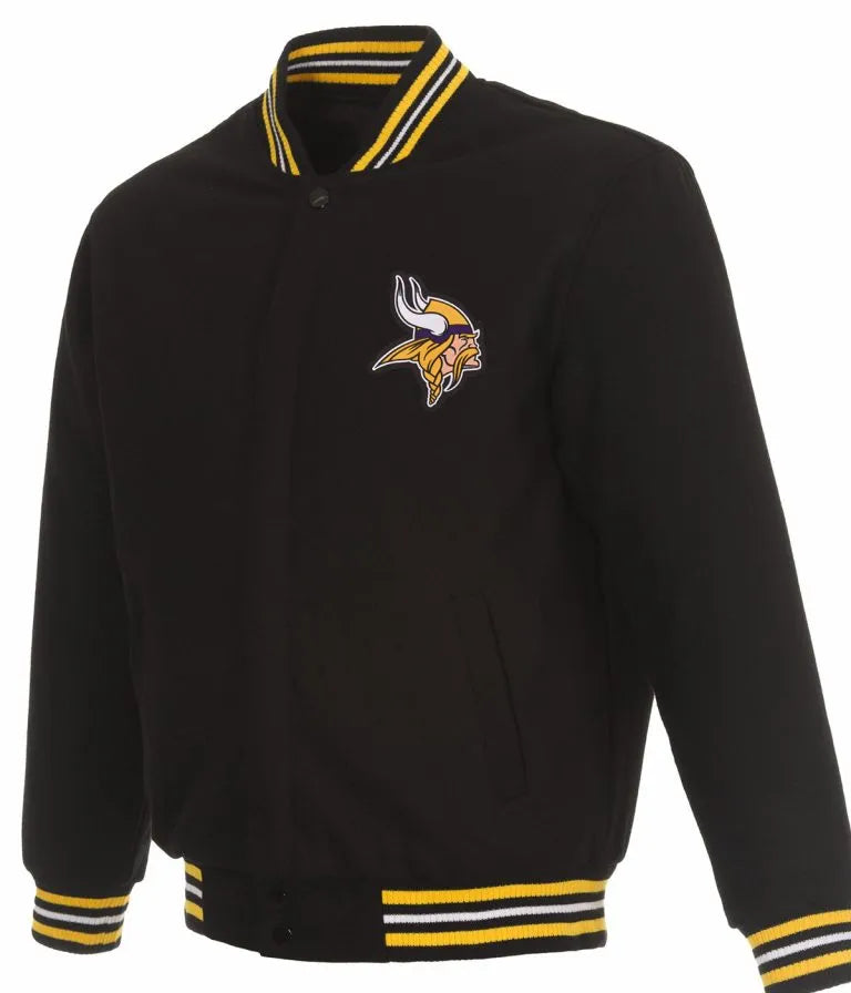 Minnesota Vikings Black All Wool Men's Varsity Letterman Jacket