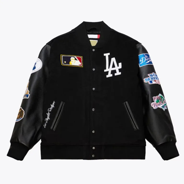 Los Angeles Dodgers Black Out Vintage Logo Full-Snap Wool/Leather Varsity Men's Jacket