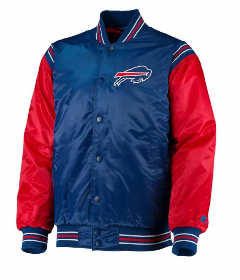Buffalo Bills Full-Snap Varsity Blue and Red Satin Men's Bomber Jacket