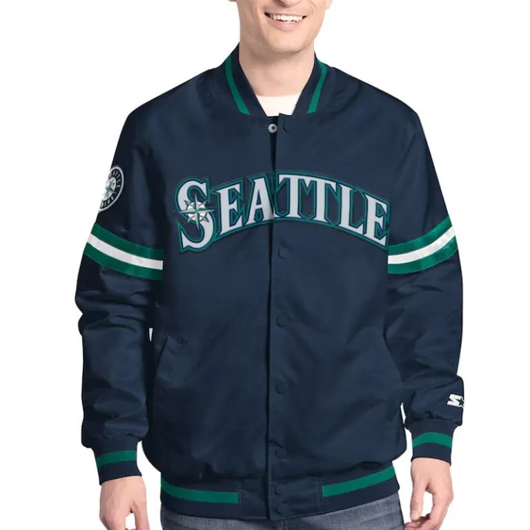 Seattle Mariners Scout Varsity Full-Snap Navy Blue Satin Men's Jacket