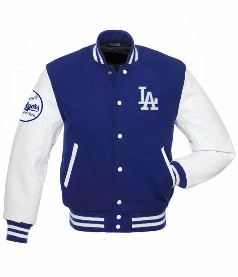 Los Angeles Dodgers Blue Wool & White Leather Sleeves Varsity Men's Jacket