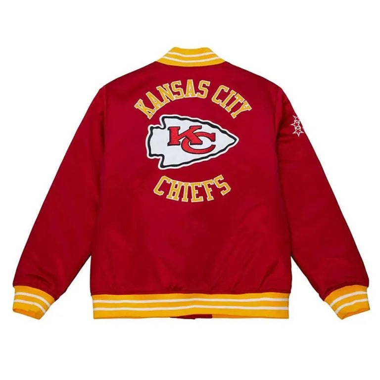 Kansas City Chiefs Heavyweight Classic Rib Full-Snap Varsity Red Satin Men's Bomber Jacket