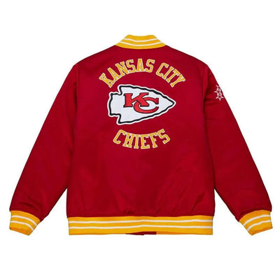 Kansas City Chiefs Heavyweight Classic Rib Full-Snap Varsity Red Satin Men's Bomber Jacket