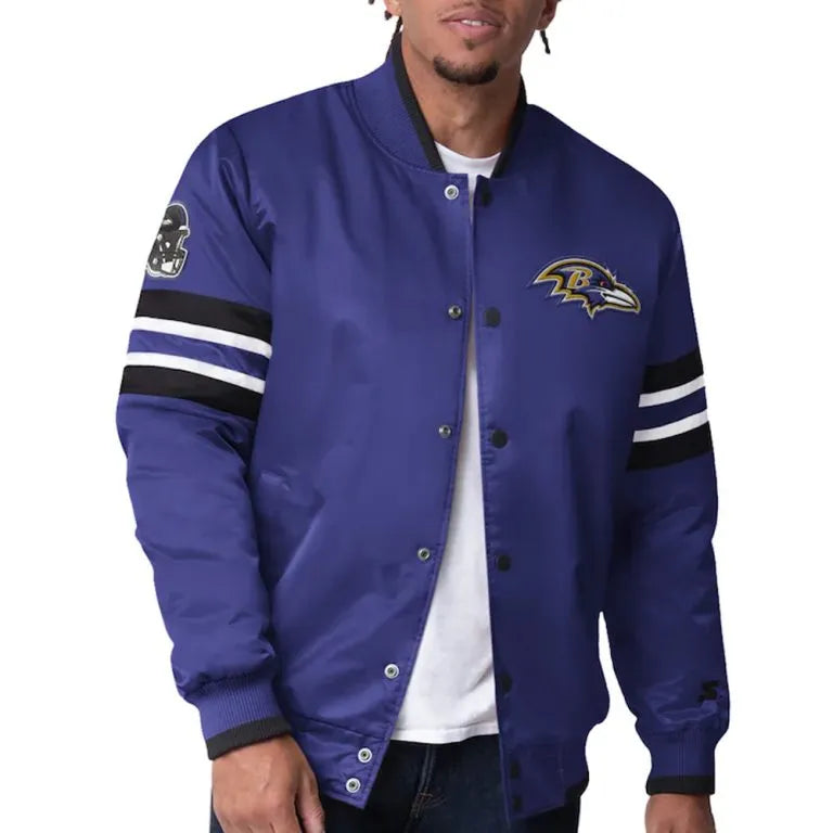 Baltimore Ravens Scout I Full-Snap Varsity Purple Satin Men's Bomber Jacket