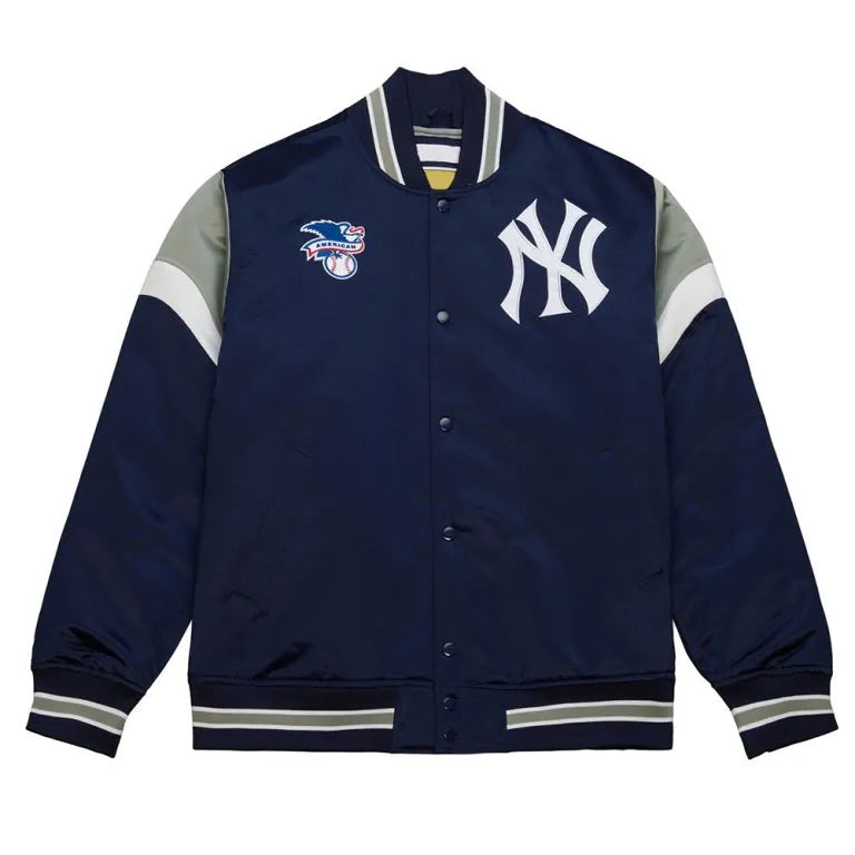 New York Yankees Heavyweight Full-Snap Varsity Navy Blue Satin Men's Jacket