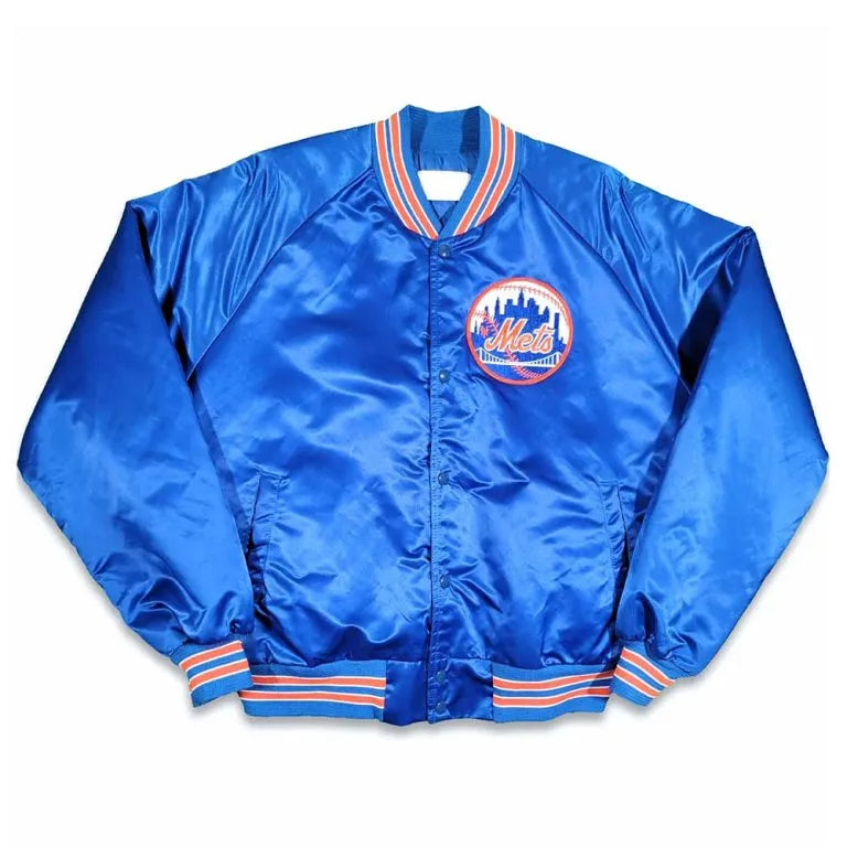 80s New York Mets Full-Snap Blue Satin Bomber Men's Jacket