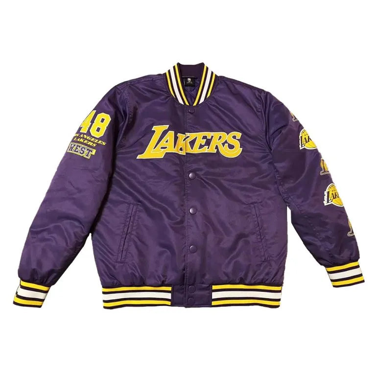 Los Angeles Lakers 48 West Full-Snap Varsity Purple Satin Men's Bomber Jacket