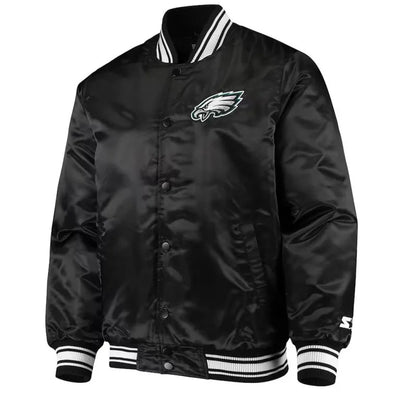 Philadelphia Eagles Locker Room Full-Snap Varsity Black Satin Men's Bomber Jacket
