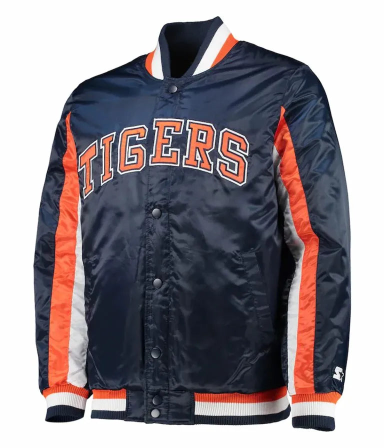 Detroit Tigers Navy Blue Satin Bomber Men's Jacket