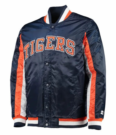 Detroit Tigers Navy Blue Satin Bomber Men's Jacket
