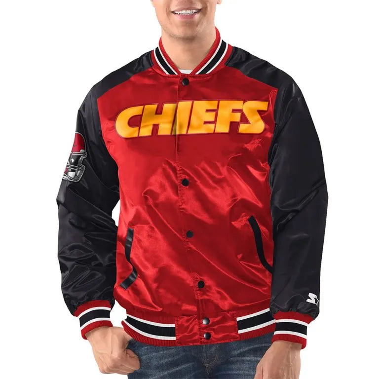 Kansas City Chiefs Renegade Full-Snap Varsity Red and Black Satin Men's Bomber Jacket