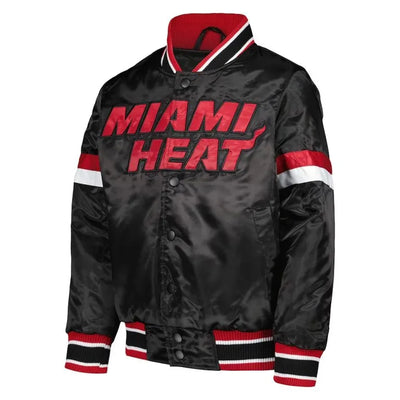 Miami Heat Home Game Full-Snap Varsity Black Satin Men's Bomber Jacket