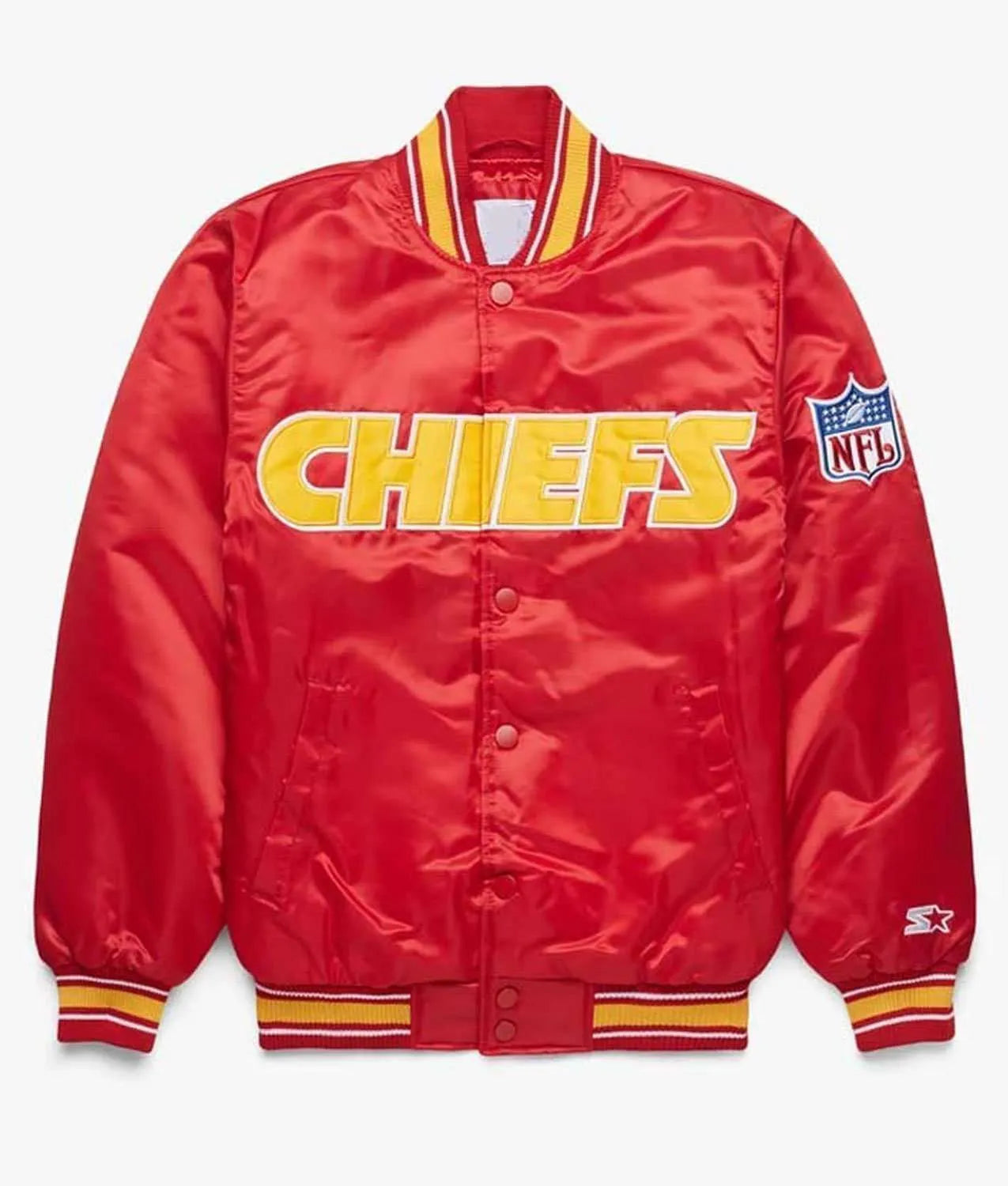 Kansas City Chiefs Full-Snap Varsity Red Satin Men's Bomber Jacket