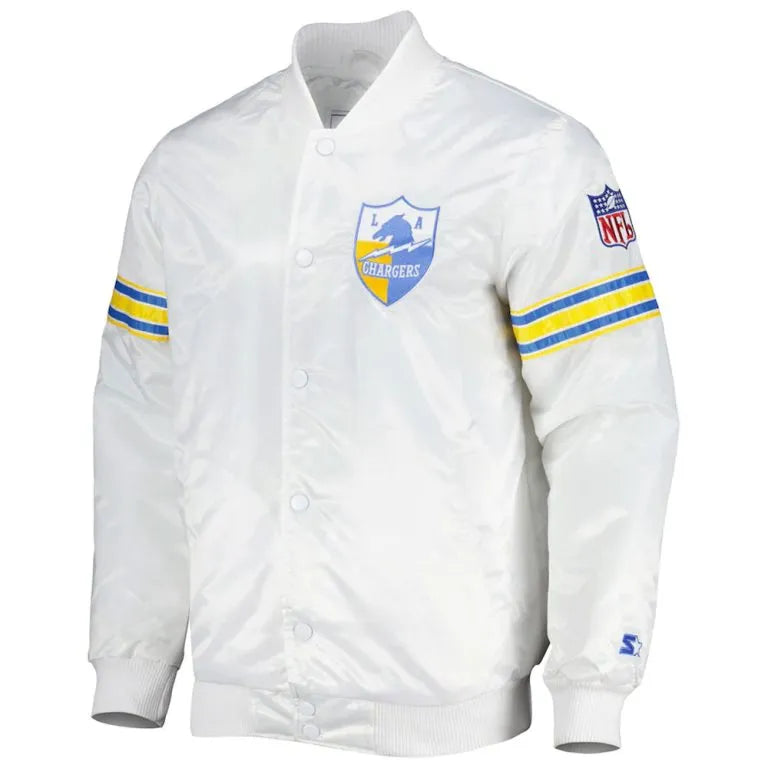 Los Angeles Chargers Full-Snap Varsity White Satin Men's Bomber Jacket