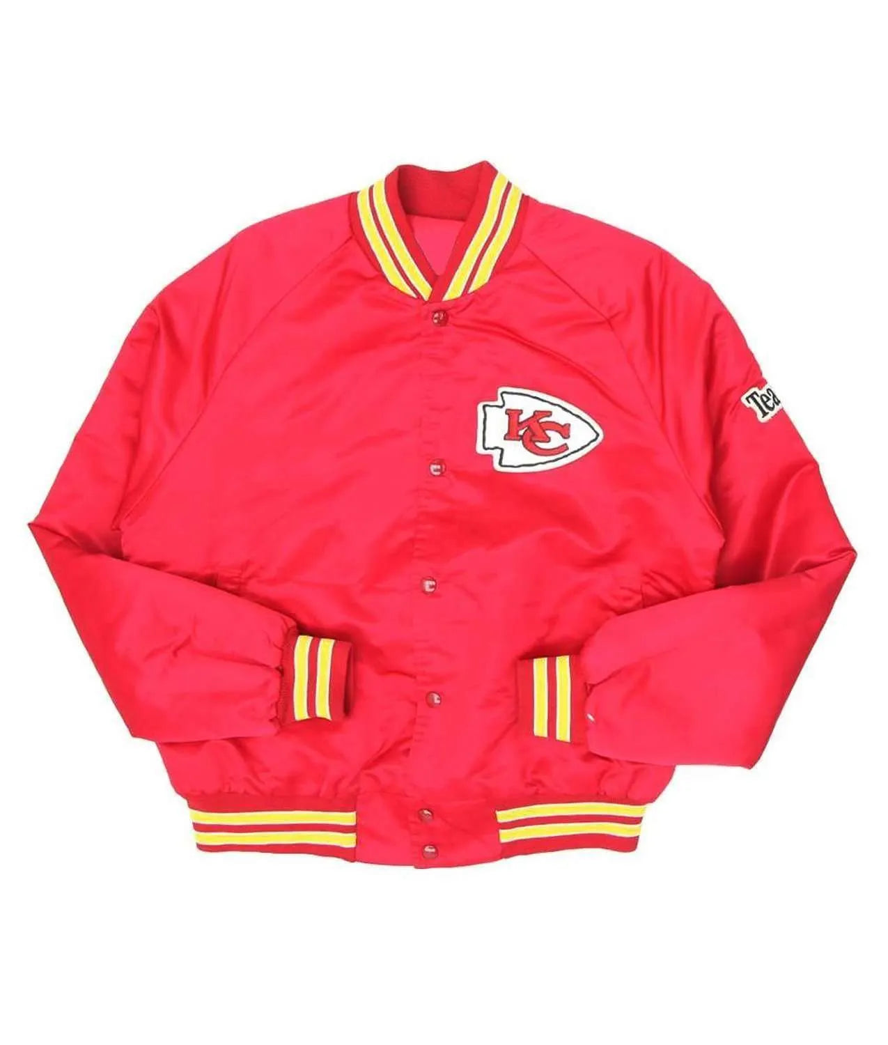 1990’s Kansas City Chiefs Vintage Full-Snap Varsity Red Satin Men's Bomber Jacket