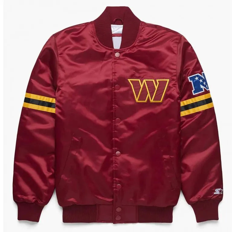 Washington Commanders Full-Snap Varsity Maroon Satin Men's Bomber Jacket
