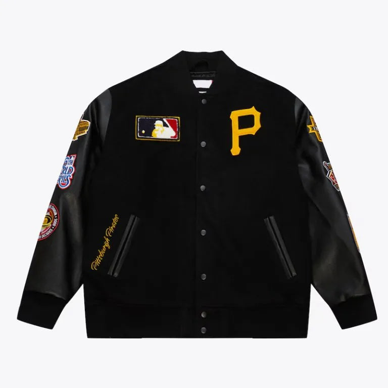 Pittsburgh Pirates Black Out Wool/Leather Full-Snap Varsity Men's Jacket