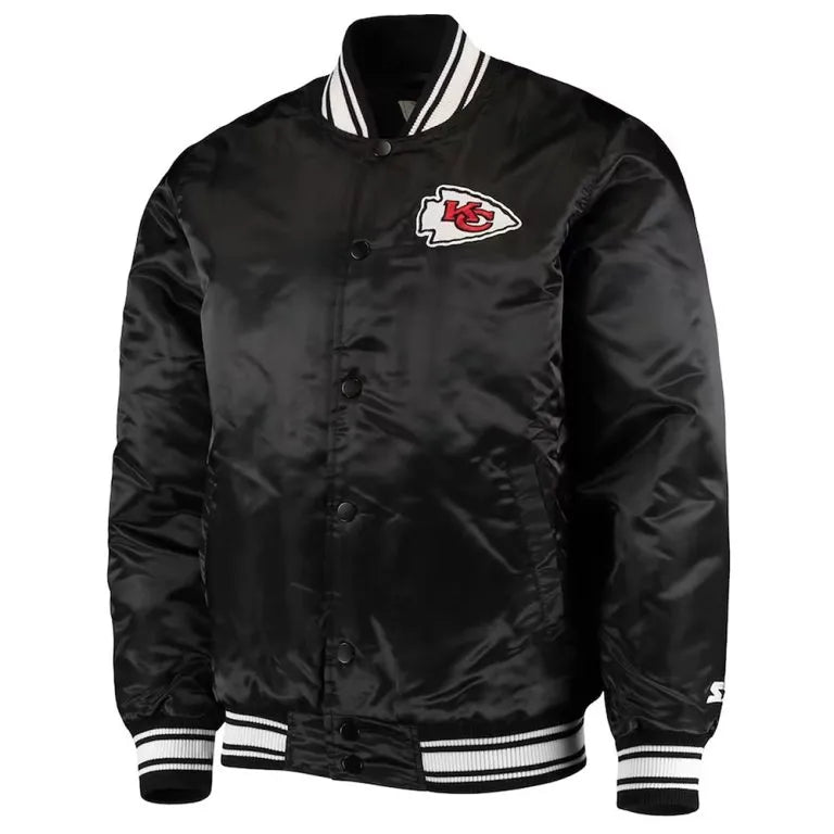 Kansas City Chiefs Locker Room Full-Snap Varsity Black Satin Men's Bomber Jacket