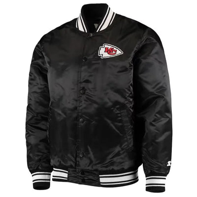 Kansas City Chiefs Locker Room Full-Snap Varsity Black Satin Men's Bomber Jacket