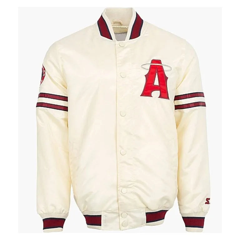 Angeles Angels City Connect Varsity Full-Snap Off White Satin Men's Jacket