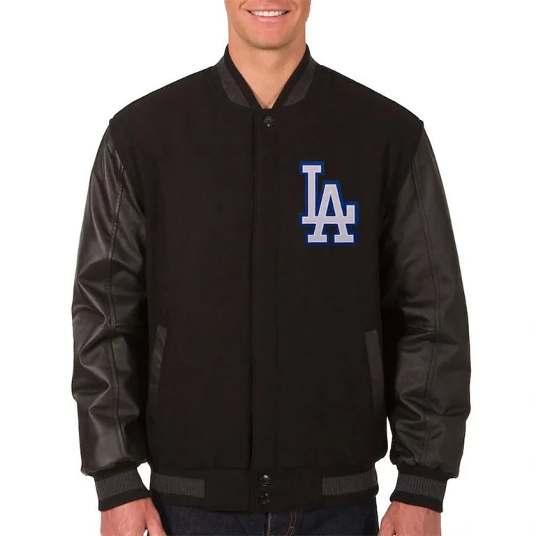 Los Angeles Dodgers Letterman Black Wool & Leather Full-Zip Men's Jacket