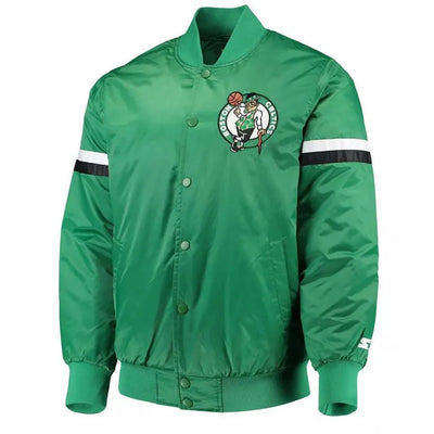 Boston Celtics The Champ Full-Snap Varsity Green Satin Men's Bomber Jacket