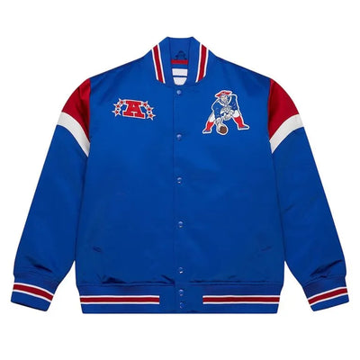 New England Patriots Midweight Full-Snap Varsity Royal Blue Satin Men's Bomber Jacket