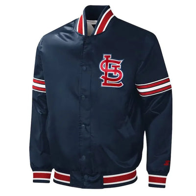 St. Louis Cardinals Slider Full-Snap Navy Blue Satin Bomber Men's Jacket