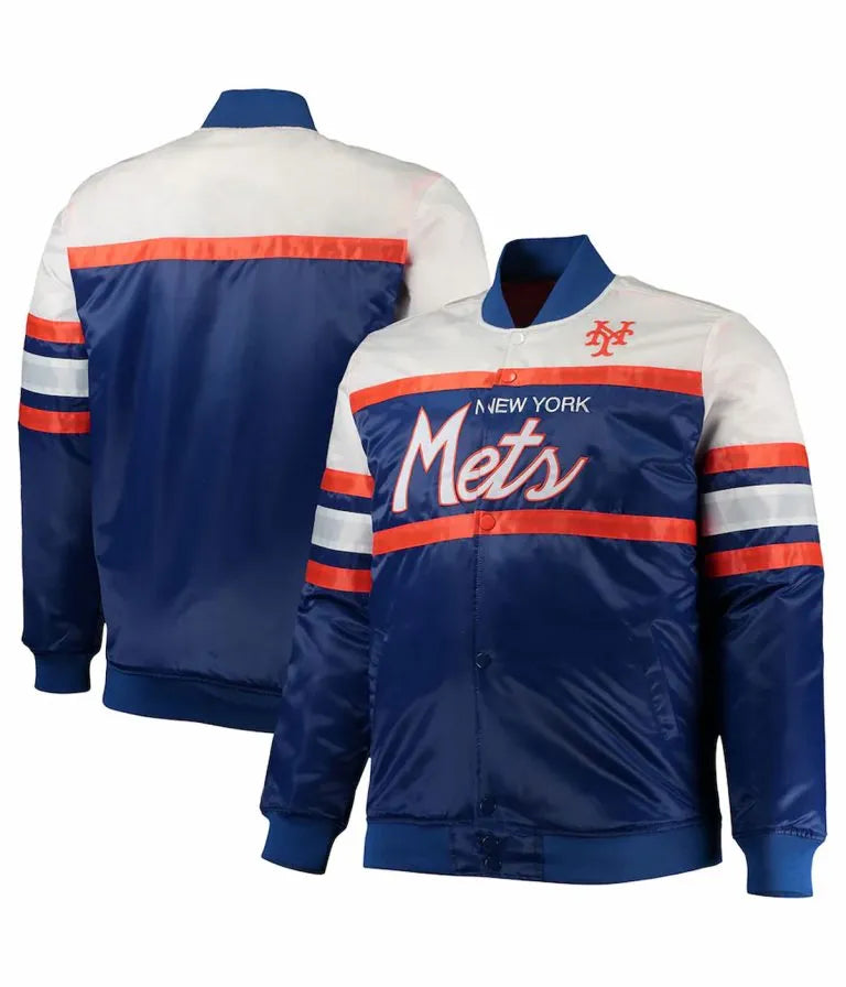 New York Mets Coaches Full-Snap Royal Blue/White/Orange Satin Men's Jacket