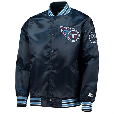 Tennessee Titans The Diamond Full-Snap Varsity Navy Blue Satin Men's Bomber Jacket